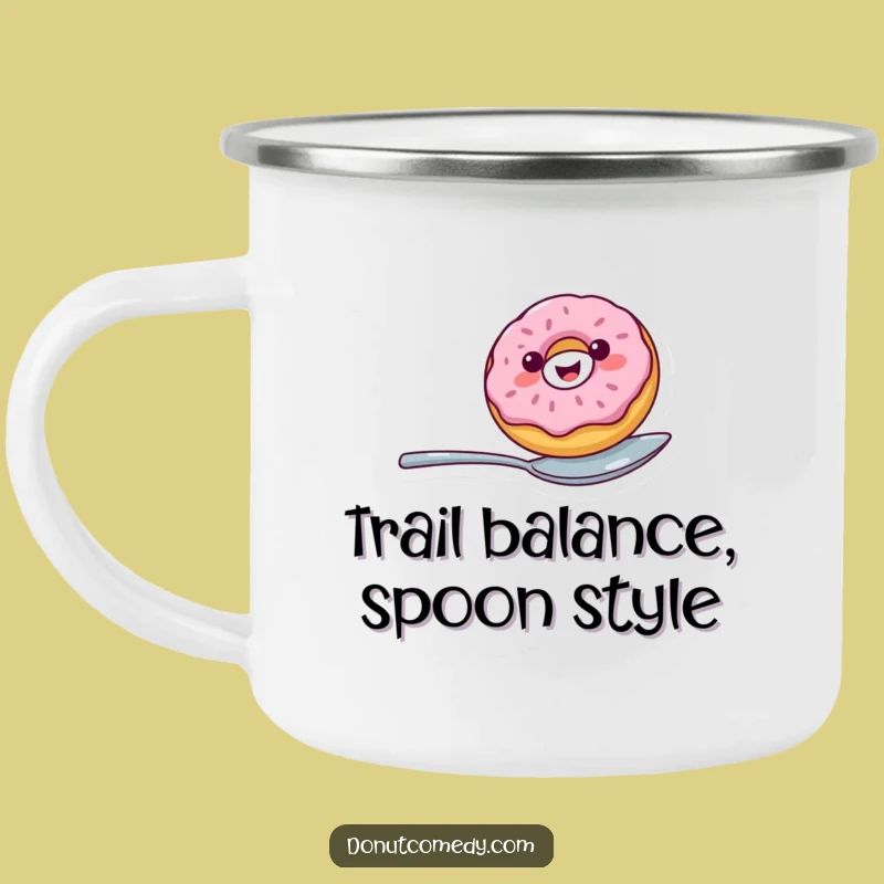 Funny Balancing Donut Camping Mug - Cheerful Spoon Acrobat Drinkware