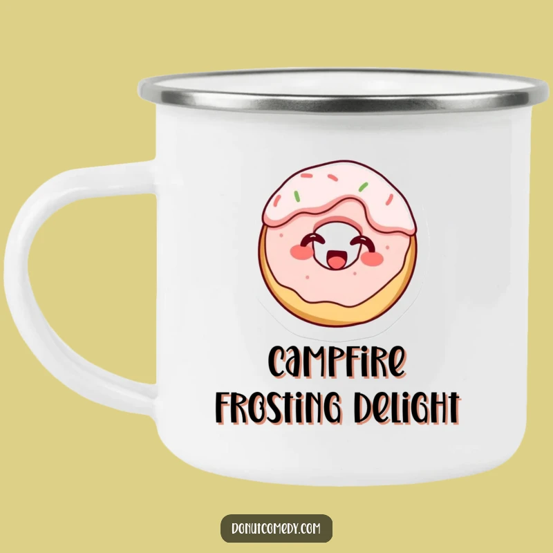 Funny Frosting Covered Donut Camping Mug - Giggling Tiny Cake Donut