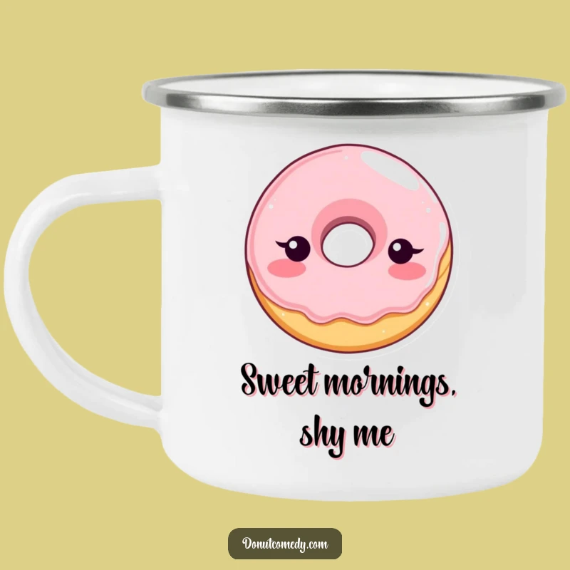Funny Shy Donut Camping Mug - Bashful Glazed Donut Character Drinkware