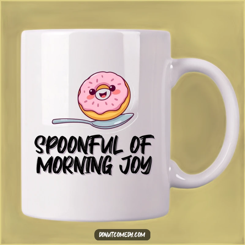 Funny Balancing Donut Mug - Cheerful Spoon-Riding Donut Character Gift