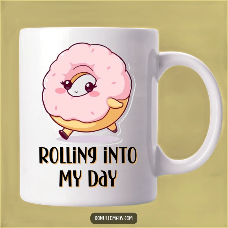 Funny Determined Donut Mug - Rolling Fluffy Donut Character Gift