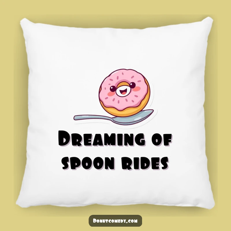 Funny Balancing Donut Pillow - Cheerful Spoon-Riding Donut Cushion