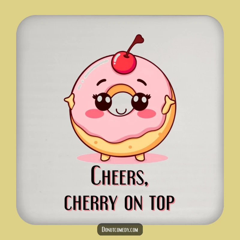 Funny Proud Donut Coaster - Cherry Topped Confident Donut Set