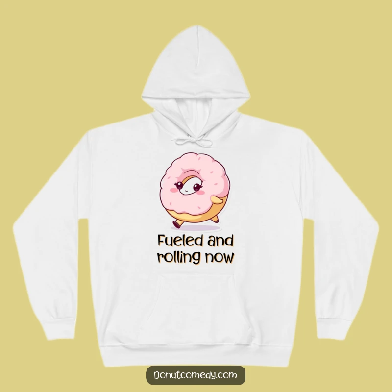 Funny Determined Donut Hoodie - Rolling Fluffy Donut Character