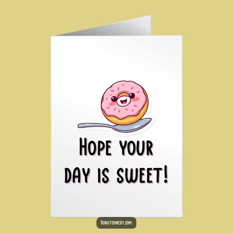 Free Printable Birthday Card: Cheerful Donut on Spoon - Funny Downloadable