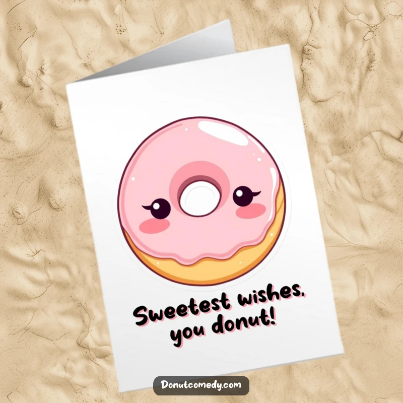 Funny free printable birthday card: shy glazed donut character blushing adorably, conveying sweet embarrassment and birthday cheer.