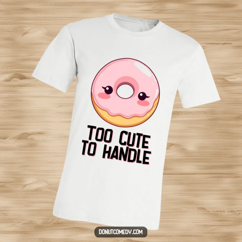 Funny t-shirt with a blushing glazed donut character looking shy and bashful, ideal for a humorous and endearing apparel gift.