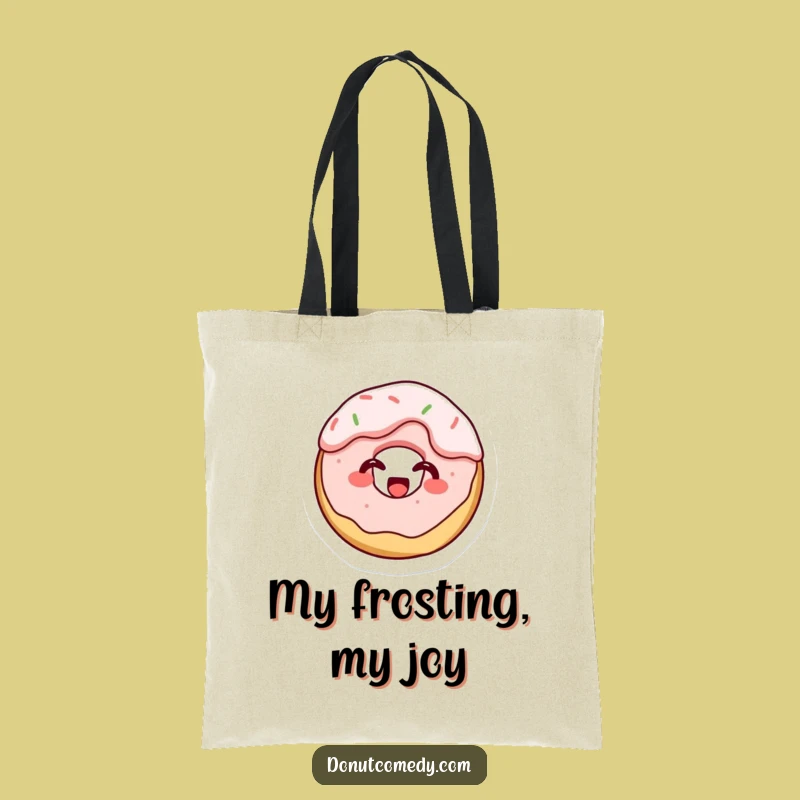 Funny Frosting Covered Donut Tote Bag - Giggling Tiny Cake Donut